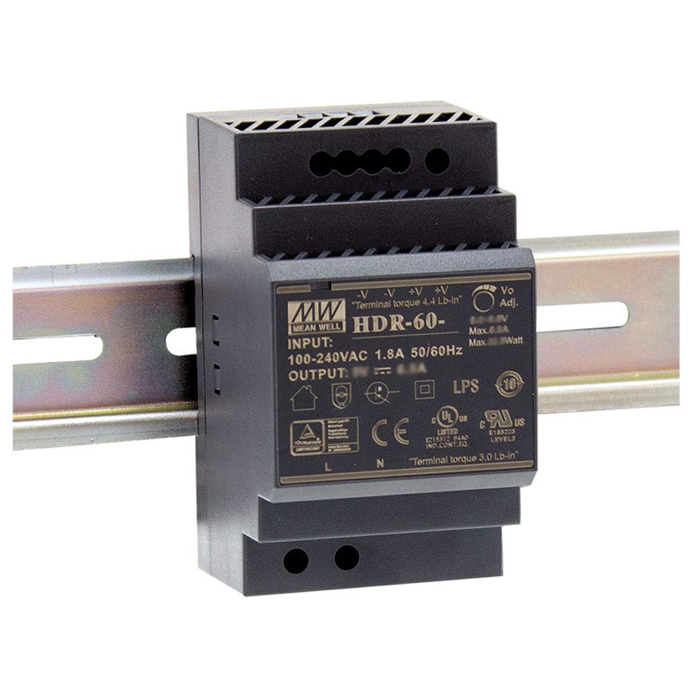 MEAN WELL HDR-60-24 Ultra Slim Step Shape 3SU DIN Rail Power Supply, 24 Volt, 2.5 Amp, 60 Watt