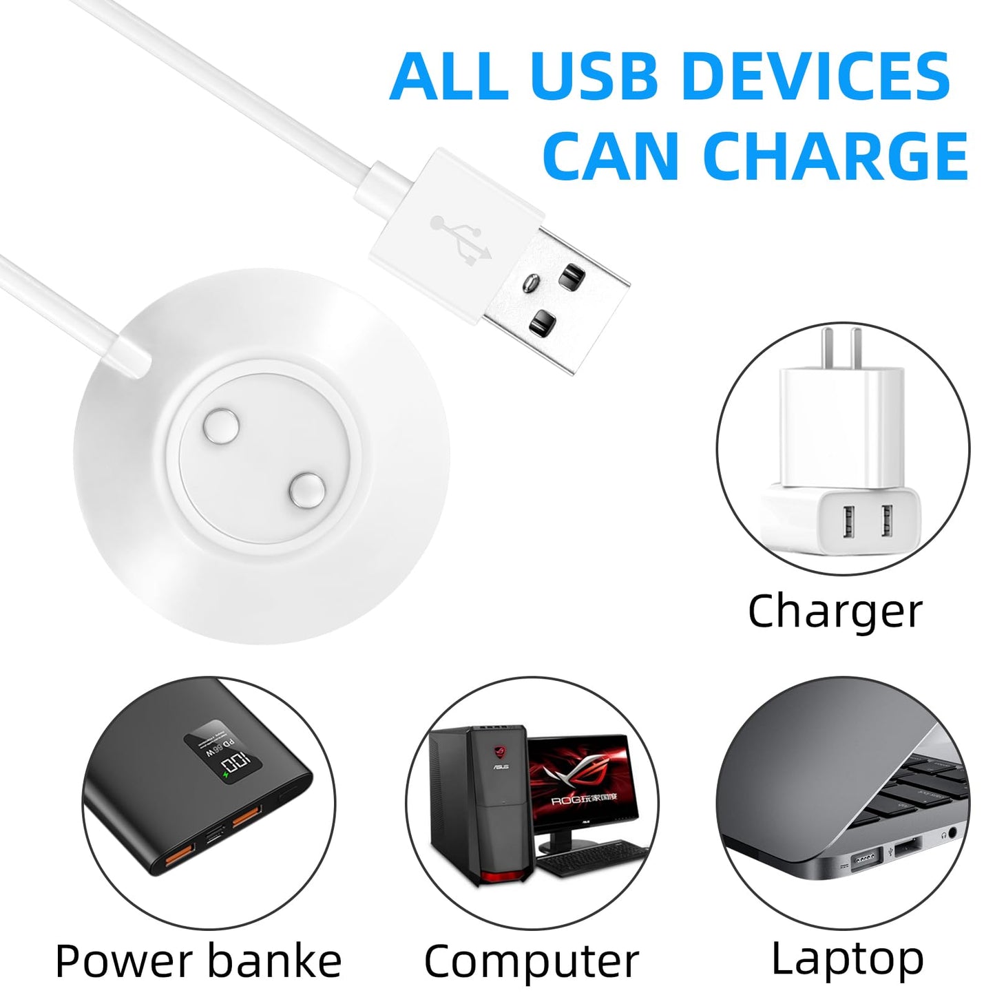 Only-12mm Magnetic USB Rose Charger Cable, Replacement Charging Cord for Bluetooth Devices, Headphones, Earbuds (12mm Rose Port)