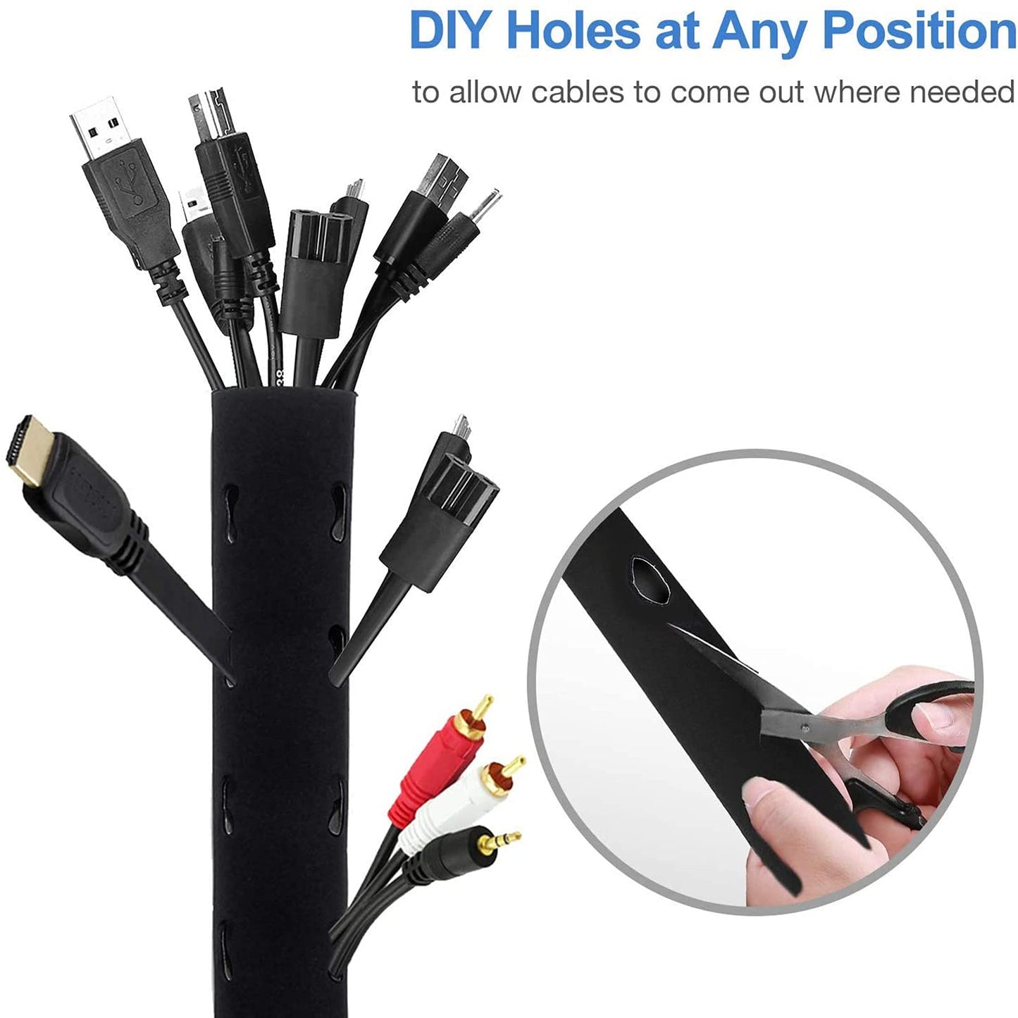 JOTO 4 Pack Cable Management Sleeve, 19-20 Inches Cord Organizer System with Zipper for TV Computer Office Home Entertainment, Flexible Cable Sleeve
