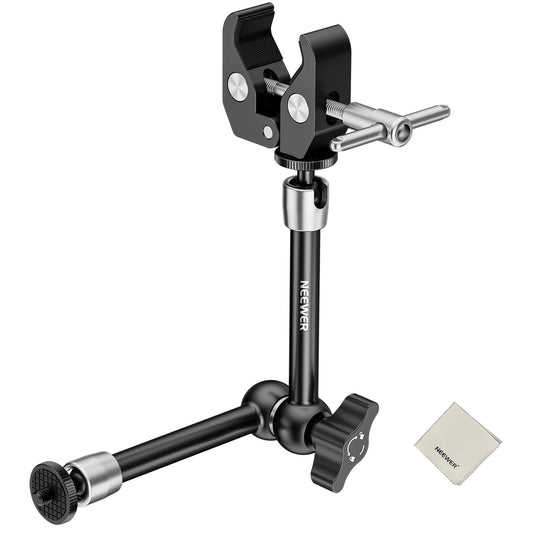 NEEWER 9.8"/25cm Magic Arm with Super Clamp & Cleaning Cloth, 1/4" & 3/8" Threads for Flash/LED Light/Microphone/DSLR Camera Monitor Compatible