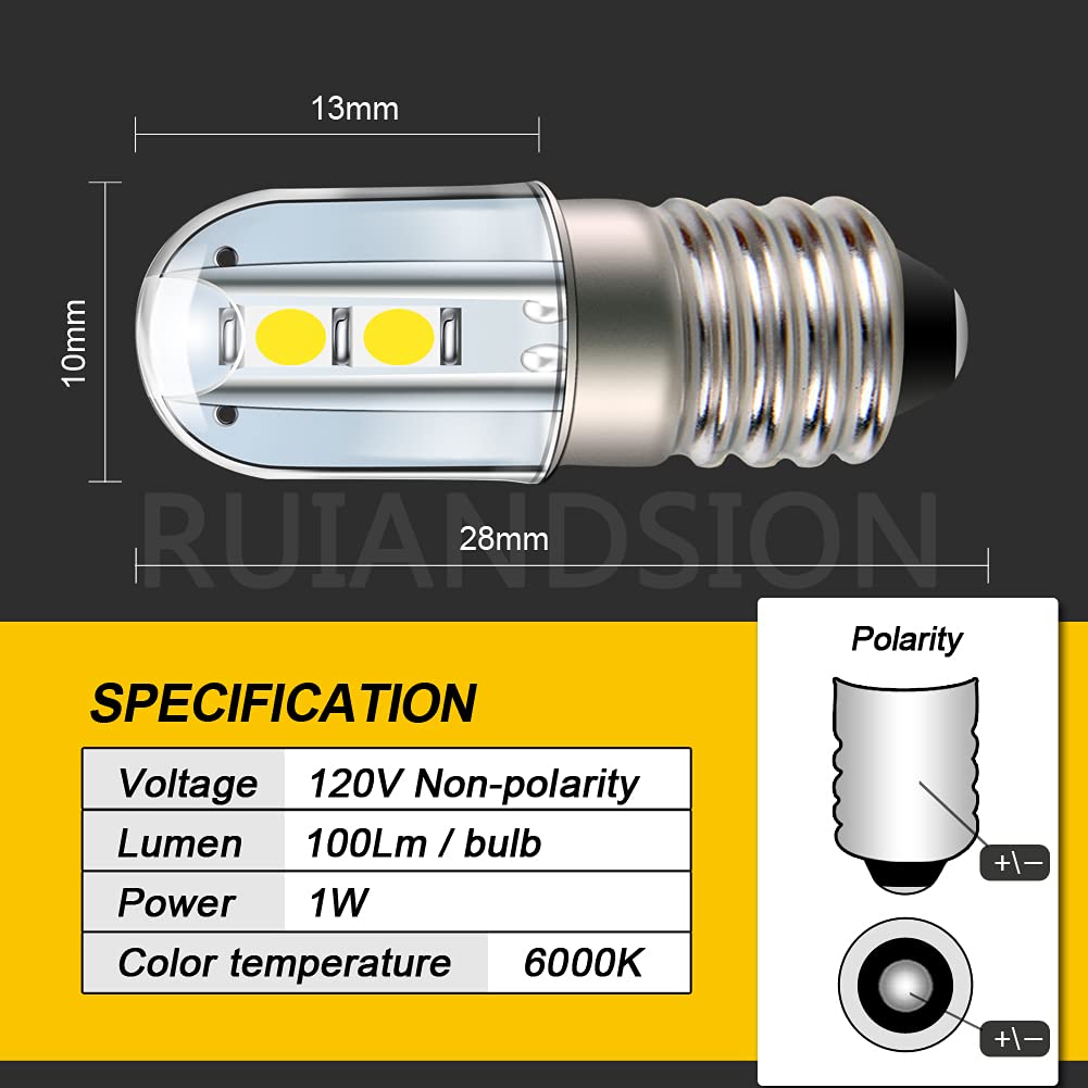 Ruiandsion E10 LED Bulb White 120V AC Screw Base 3030 4SMD Chips LED Replacement Bulb Upgrade for Candles Lights Home Bedroom Office Decor Lights