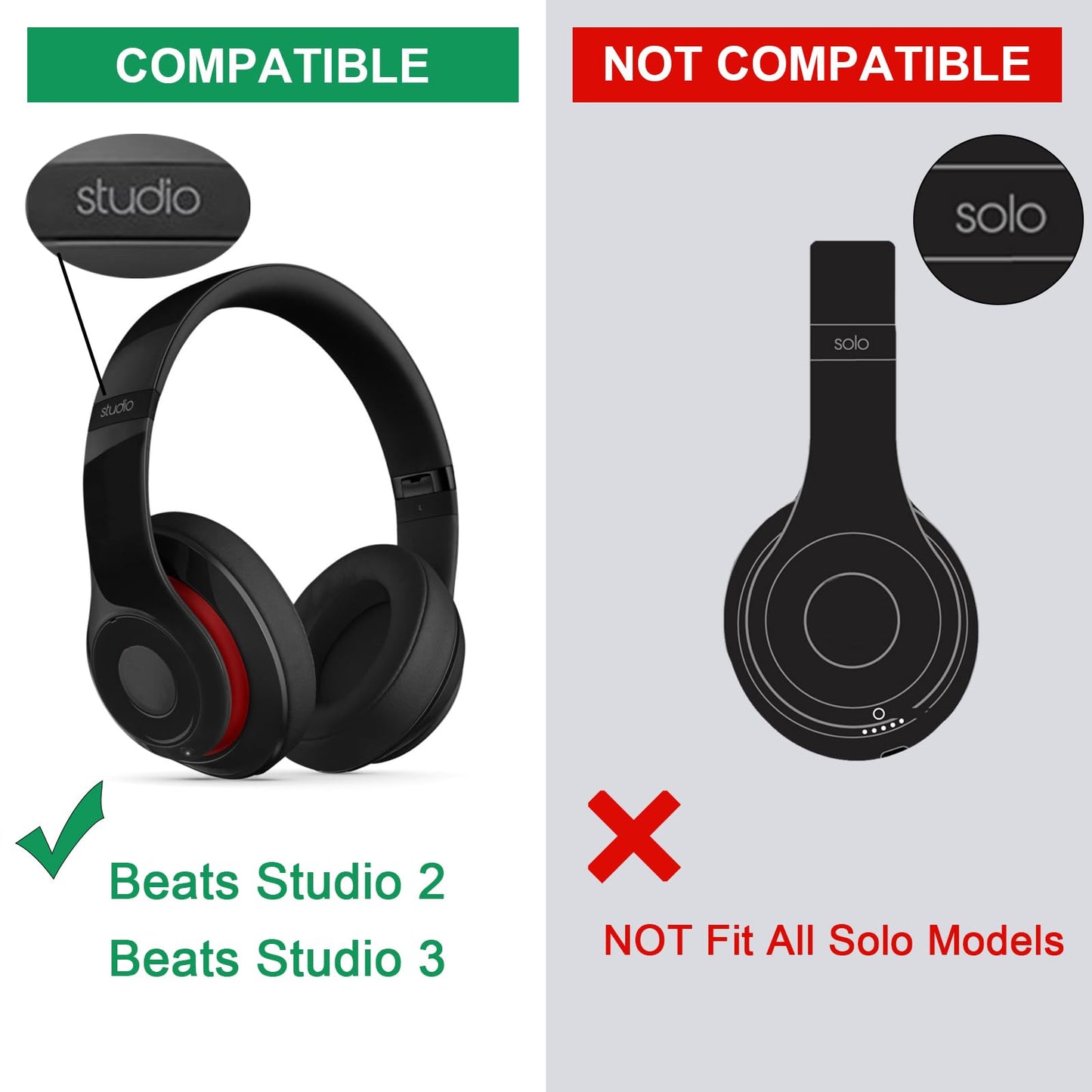 Replacement Ear Pads for Beats Studio 3 Studio 2 Wired/Wireless (Model B0501,B0500) Headphones, Studio 3.0 Earpads with Protein Leather Ear Muffs