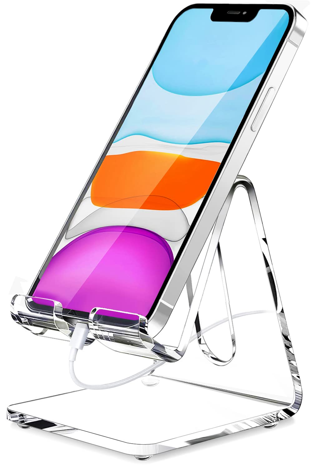 Crpich Acrylic Cell Phone Stand, Portable Clear Phone Stand for Desk, Compatible with Phone16 15 14 13 Pro Max Mini 12 11 Plus SE, Switch, Android