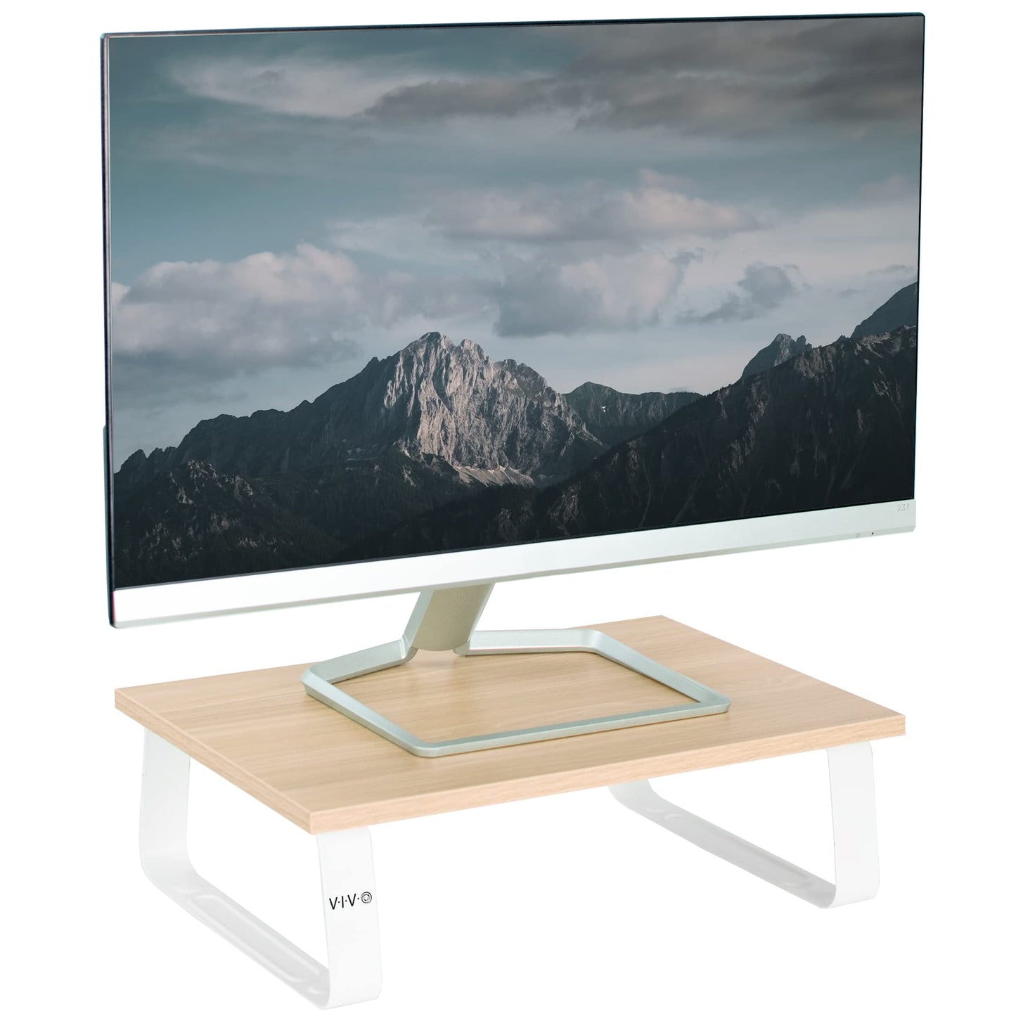 VIVO 15 inch Monitor Stand, Wood and Steel Desktop Riser, Screen, Keyboard, Laptop, Small TV Ergonomic Desk and Tabletop Organizer, Light Wood