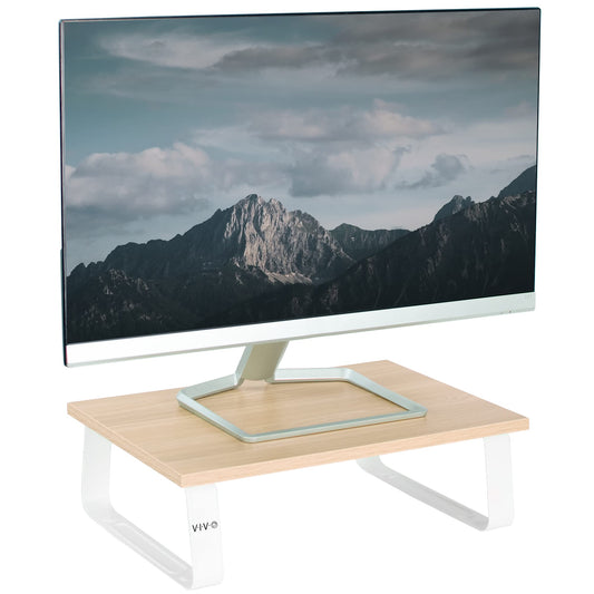 VIVO 15 inch Monitor Stand, Wood and Steel Desktop Riser, Screen, Keyboard, Laptop, Small TV Ergonomic Desk and Tabletop Organizer, Light Wood