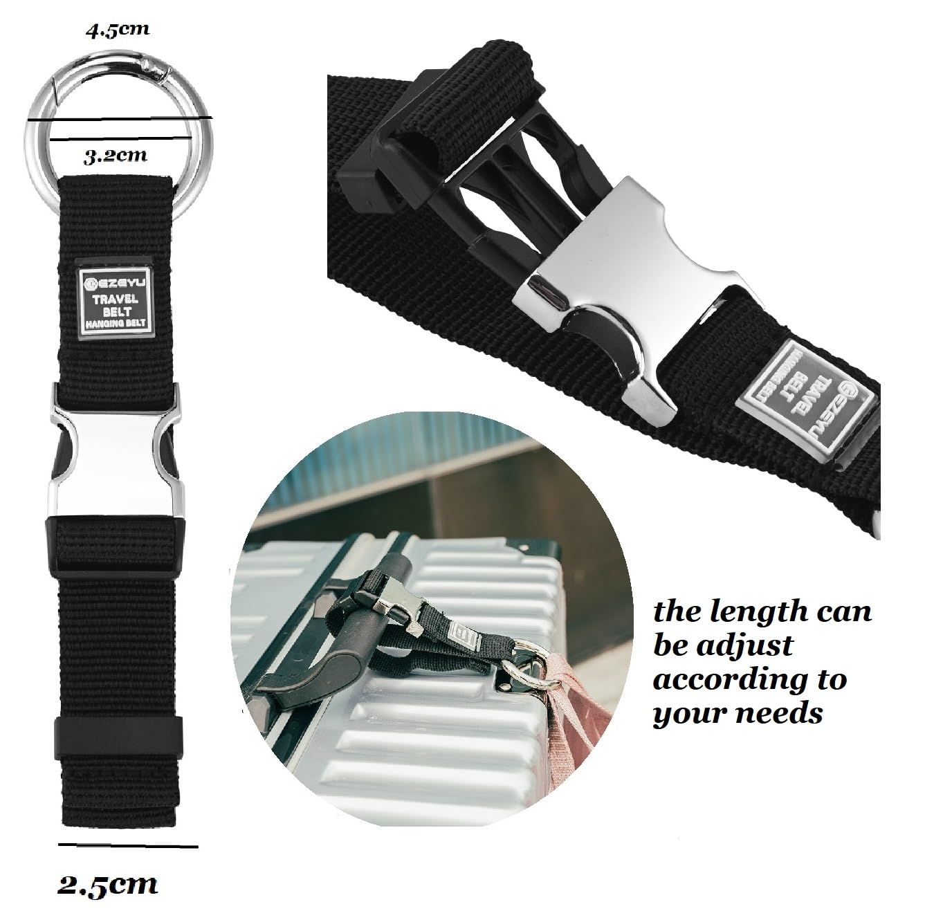 2PCS Add-a-Bag Luggage Straps – Heavy Duty Suitcase Belt Jacket Gripper for Carry-On, Extra Bags & Travel Accessories (Black)