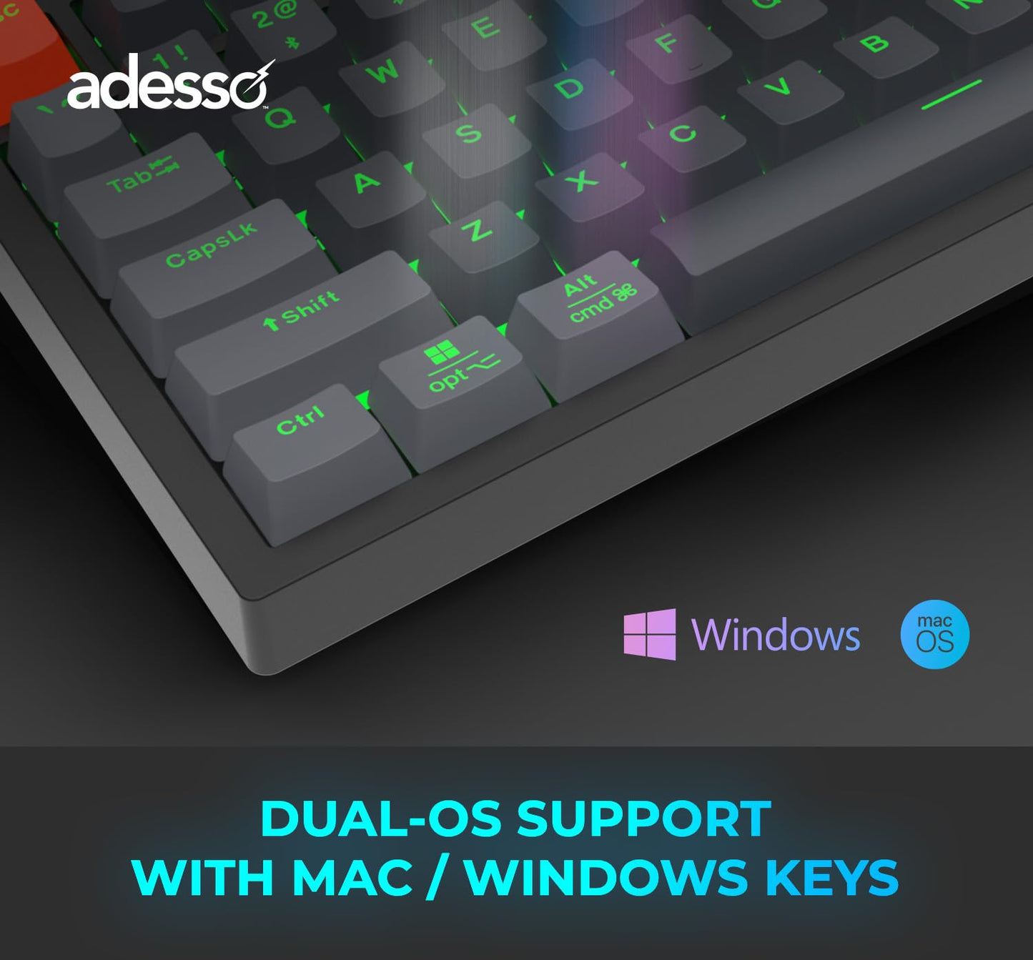 Adesso EasyTouch 1200 Wired/Wireless/Bluetooth Multi-OS Illuminated Mechanical VIA Mini Keyboard with Copilot Ai Hotkey