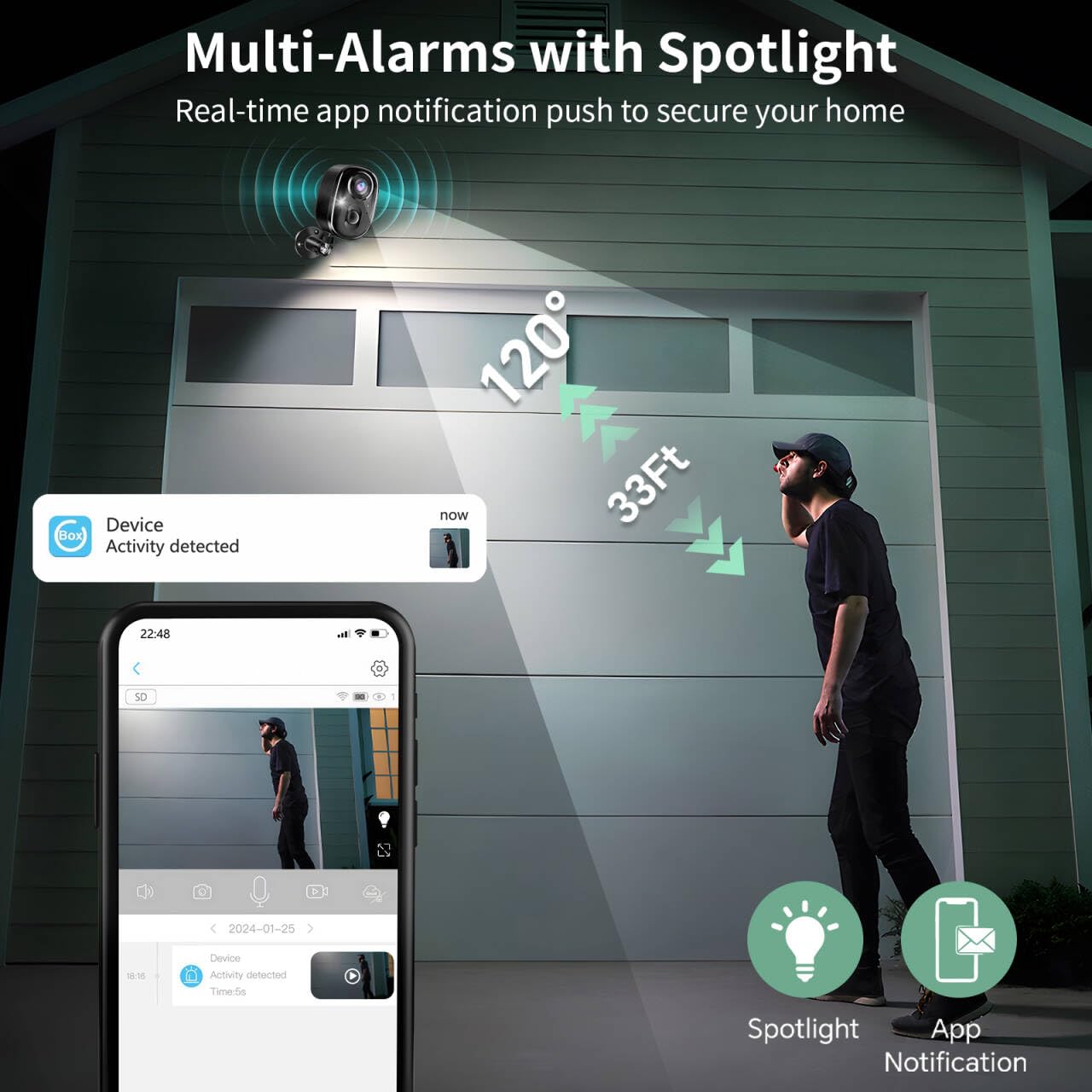 Security Camera Wireless Outdoor 4K Battery Powered Full Color Night Vision WiFi Indoor Camera 2-Way Talk Motion Detection Microphone Spotlight Alarms