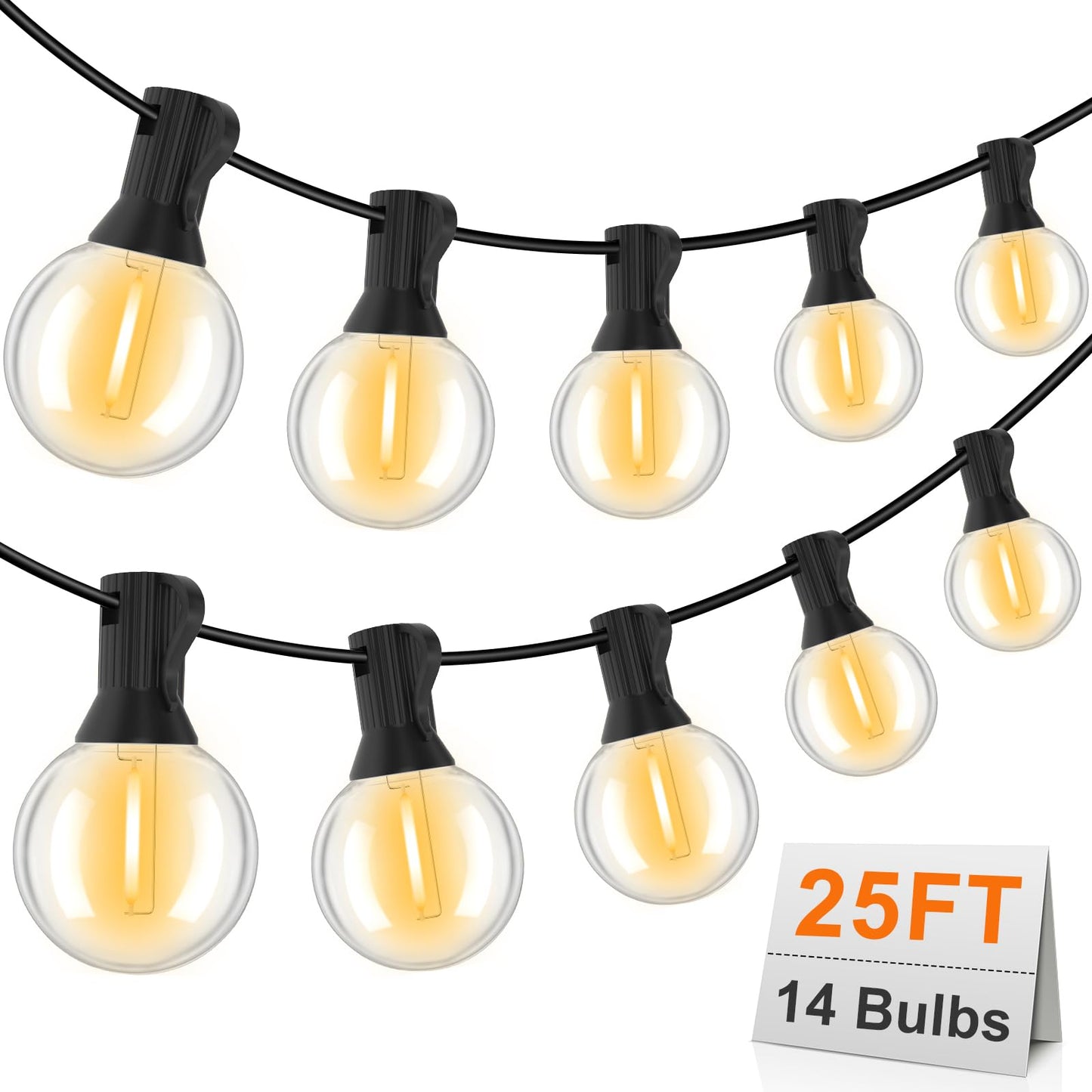 GvvooHome Outdoor String Lights, LED Patio Hanging Lights with Waterproof G40 Globe Plastic Bulbs for Outside Backyard Porch Garden Cafe Decor (25ft