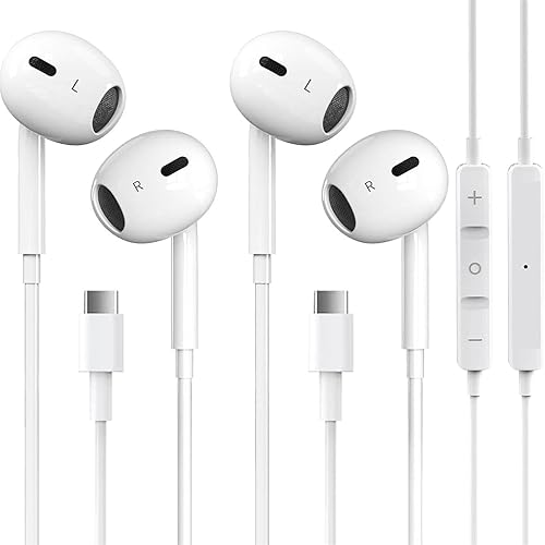 2 Packs USB C Headphones for iPhone 17/16/15 Pro Max Plus Type C Earphones with Microphone & Remote Noise Cancelling Earbuds for iPhone 17/16/15 Pro