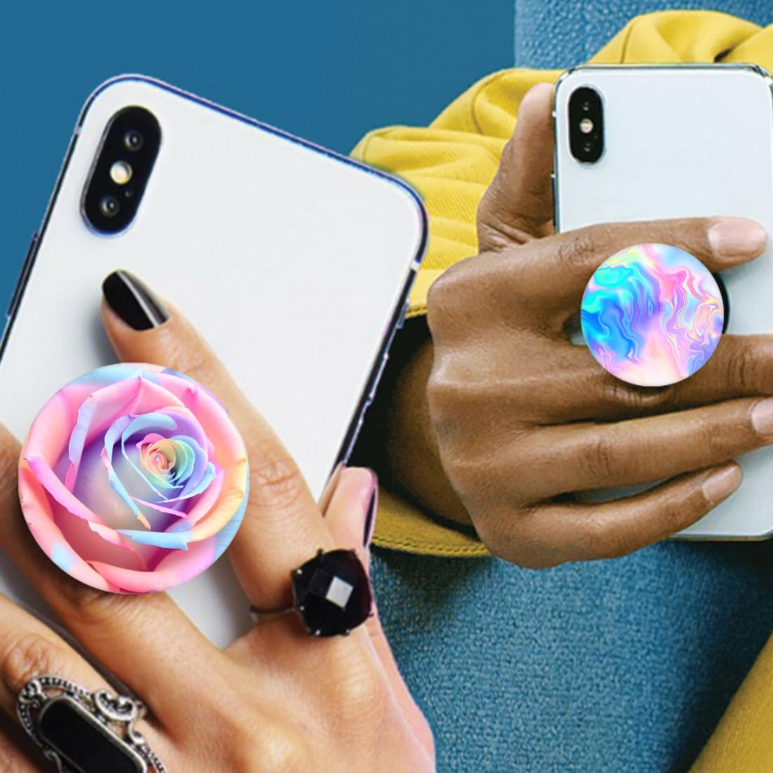 6 Pack - Collapsible Cell Phone Grip for Smartphones,Mobile Expanding Cellphone Holder Kicktand for Phone and Case - Colorful Rose Cloud