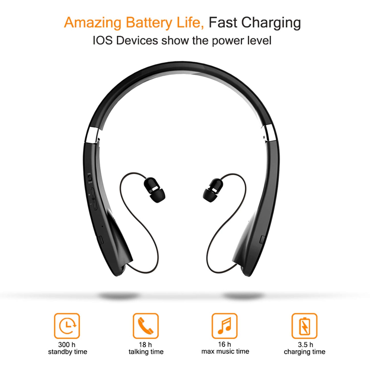 Foldable Bluetooth Headset, Beartwo Lightweight Retractable Bluetooth Headphones for Sports&Exercise, Noise Cancelling Stereo Neckband Wireless
