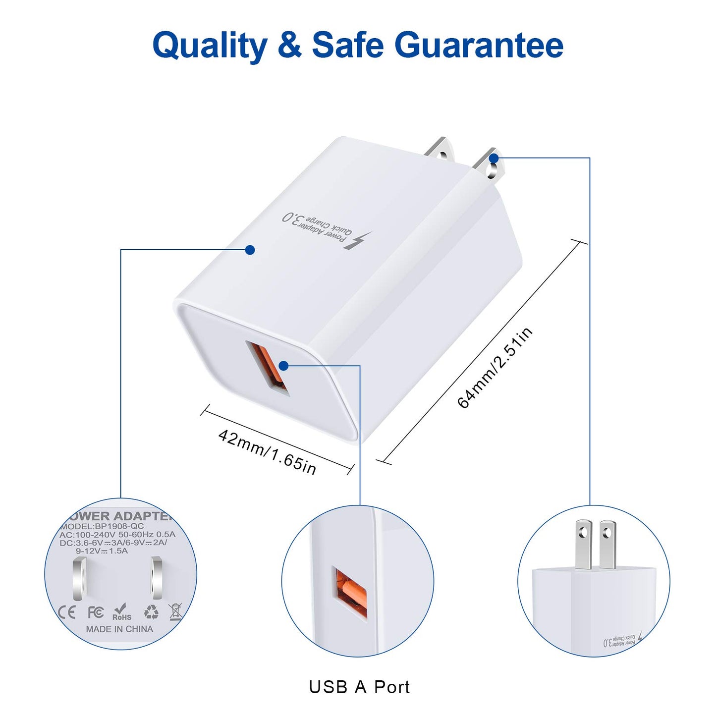 QC3.0 USB Type C Fast Charger for Samsung Galaxy S25FE/S25 Ultra/S25 Plus/A17/A16 5G/A15/A54/A53/A36/A26/S24/S23/S22 Ultra, Car Charger Android Phone