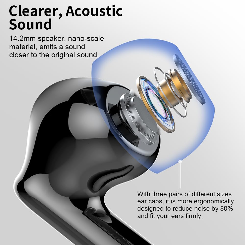 Wireless Earbuds, Bluetooth 5.4 Headphones Bass Stereo, Ear Buds with Noise Cancelling Mic LED Display, IP7 Waterproof in Ear Earphones, 36H Playtime