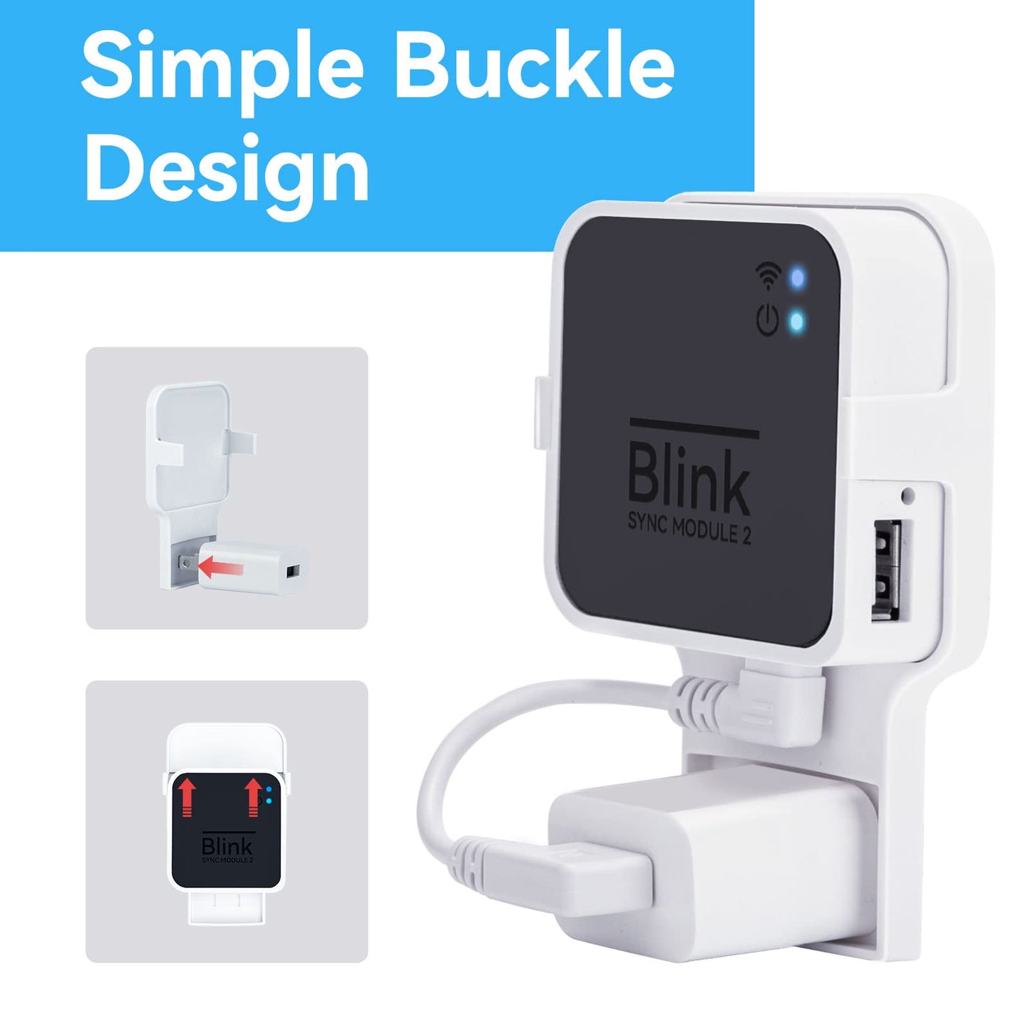 Outlet Wall Mount for Blink Sync Module 2, Mount Bracket Holder for Blink Outdoor Camera Home Security Camera with Easy Mount Short Cable and No Messy