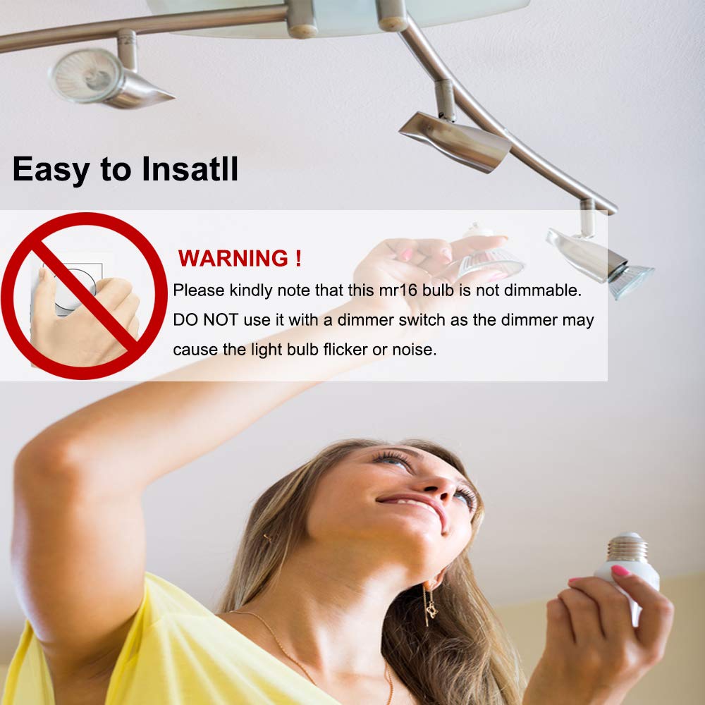 FTL MR16 LED Bulb Non Dimmable 5000K Daylight White Glass 5W AC/DC 12V 50W Halogen Equivalent 500lm GU5.3 Bipin Base 40 Degree Spotlight for Track