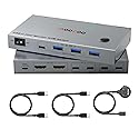 USB C KVM Switch 4K@60Hz, Dual Monitor KVM Switch for 2 Laptops Sharing 2 Monitors and 4 USB3.0 Devices, with 100W PD,Wired Remote Control and USB