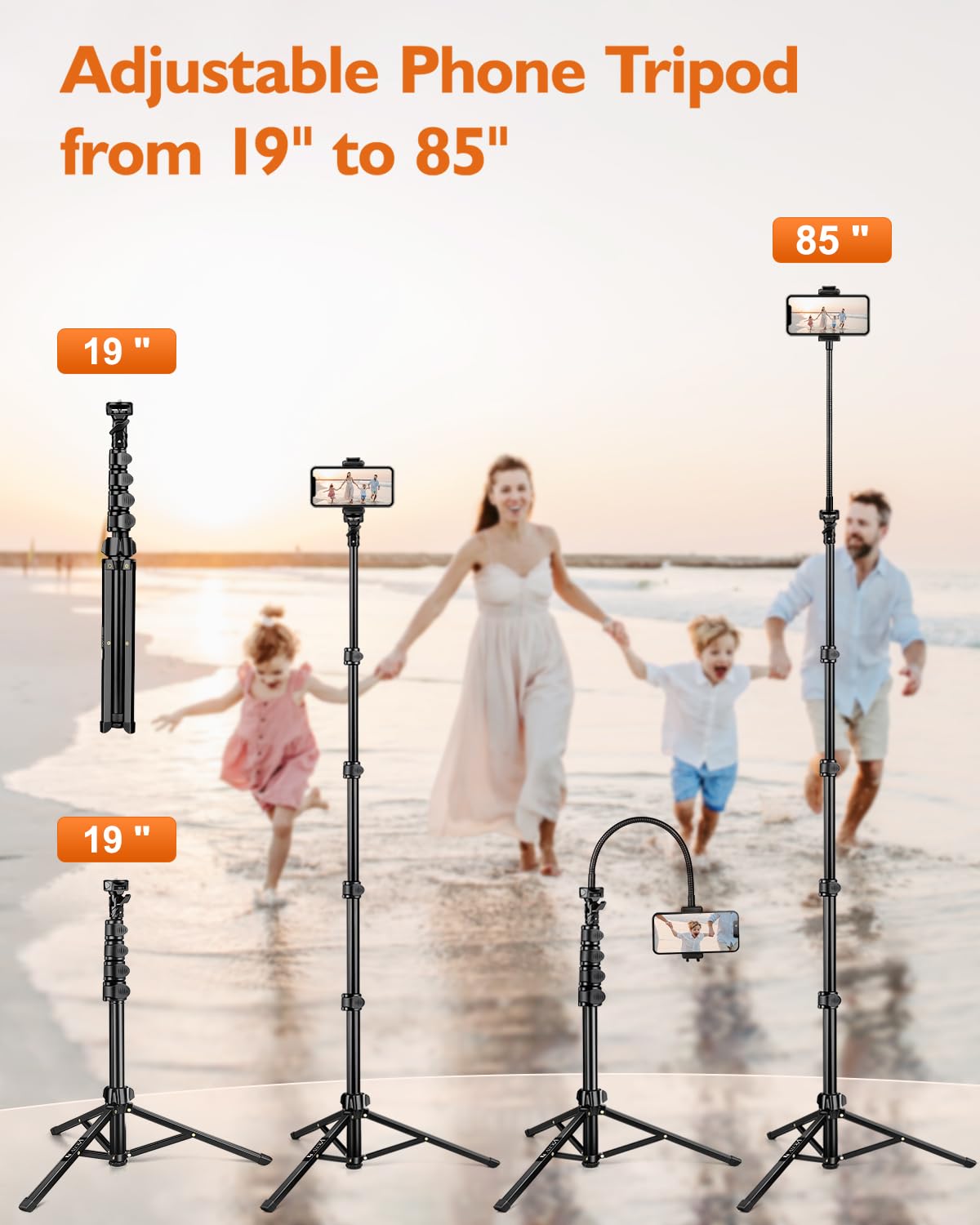 Phone Tripod, 85" Tall Tripod for iPhone with Remote, Gooseneck and Phone Holder, Overhead Phone Stand for Video Recording Watching Cooking Fitness