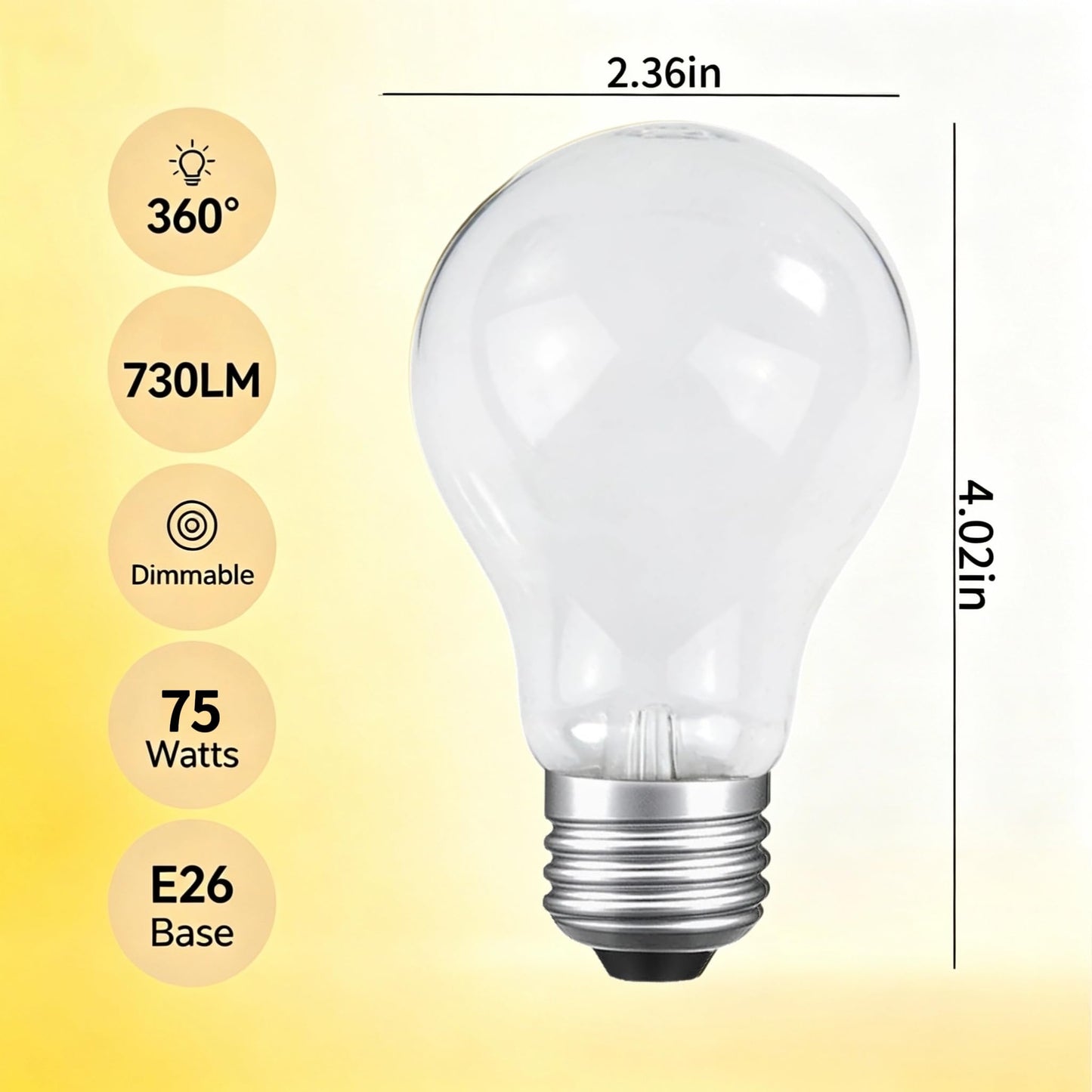 FMLAD 75 Watt Incandescent Light Bulbs, A19 75W Antique Vintage Incandescent Bulb Shatter Resistant Rough Service Light Bulb (6 Pack)