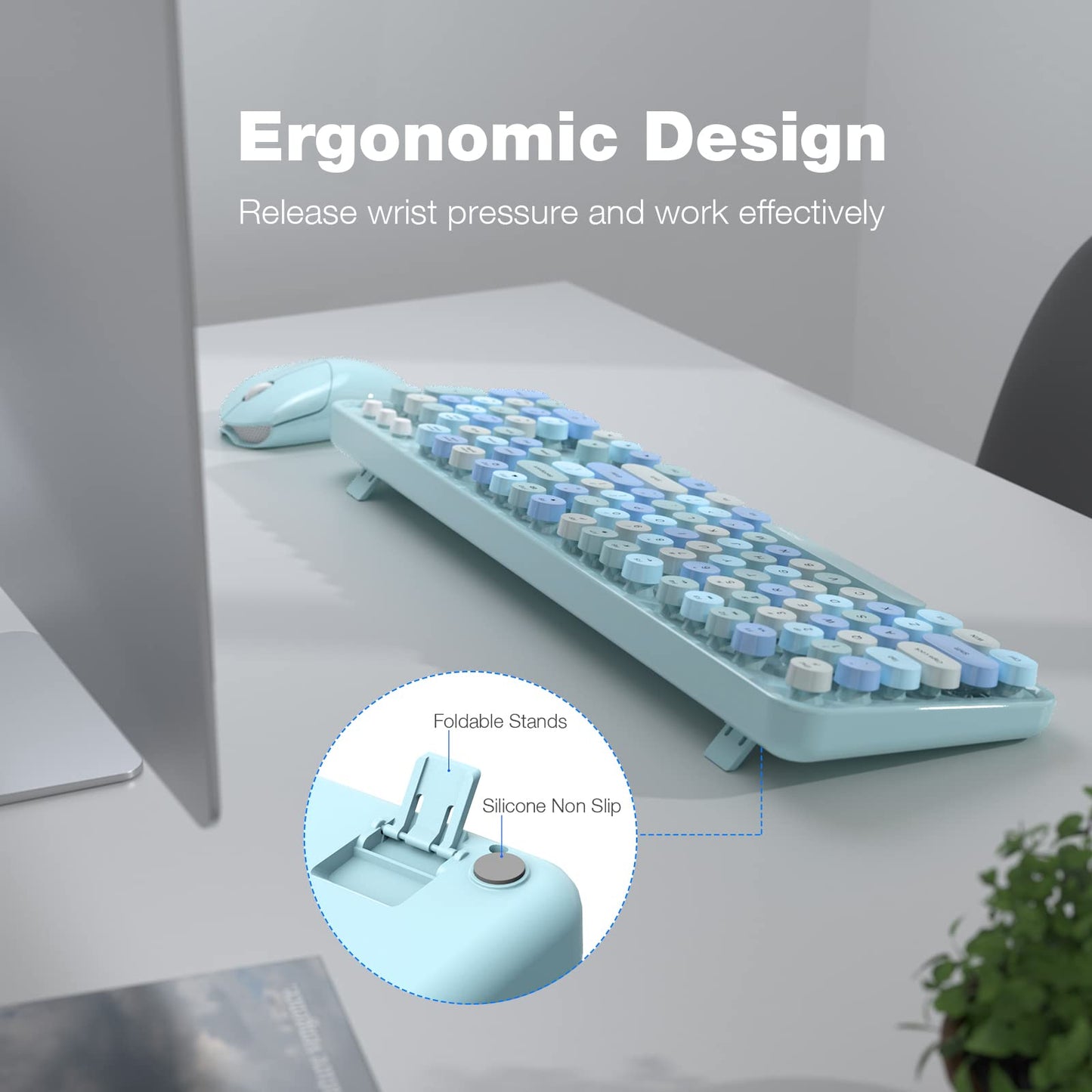 MOFII Wireless Keyboard and Mouse Combo, Retro Keyboard with Round Keycaps, 2.4GHz Dropout-Free Connection, Cute Wireless Mouse