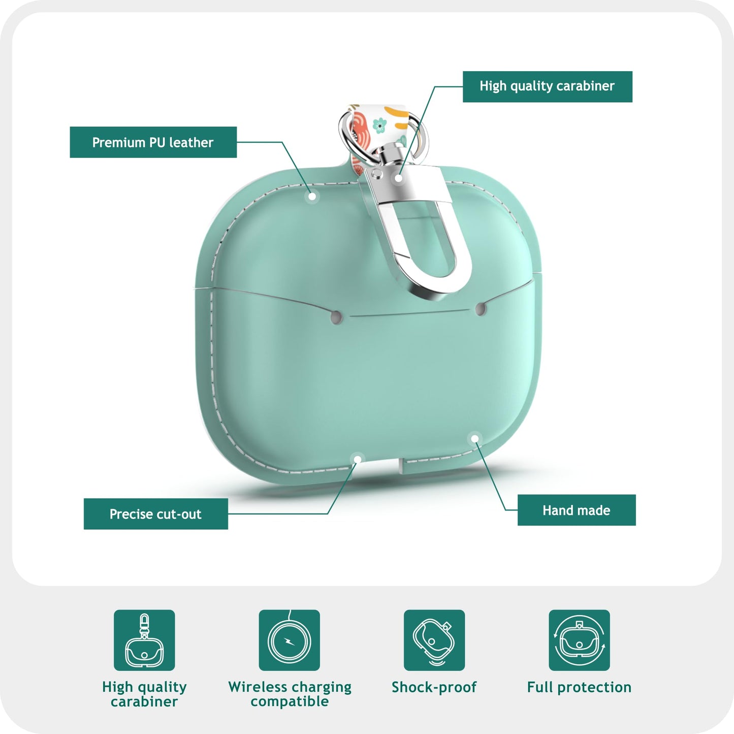 wenew for Airpods Pro 2019 Leather Airpod Pro Case for Women with Secure Snap Closure Keychain, Front Led Visible, Support Wireless Charging