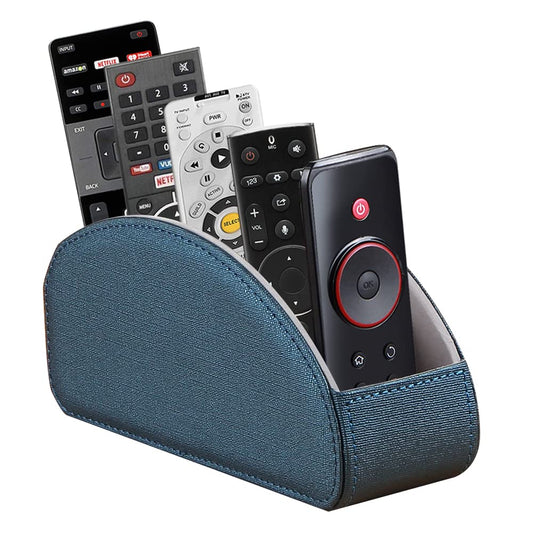 Leather Remote Control Holder,TV Remote Caddy with 5 Compartments,Desktop Organizer,for Store TV,DVD,Blu-Ray,Media Player,Heater Controllers(Blue)
