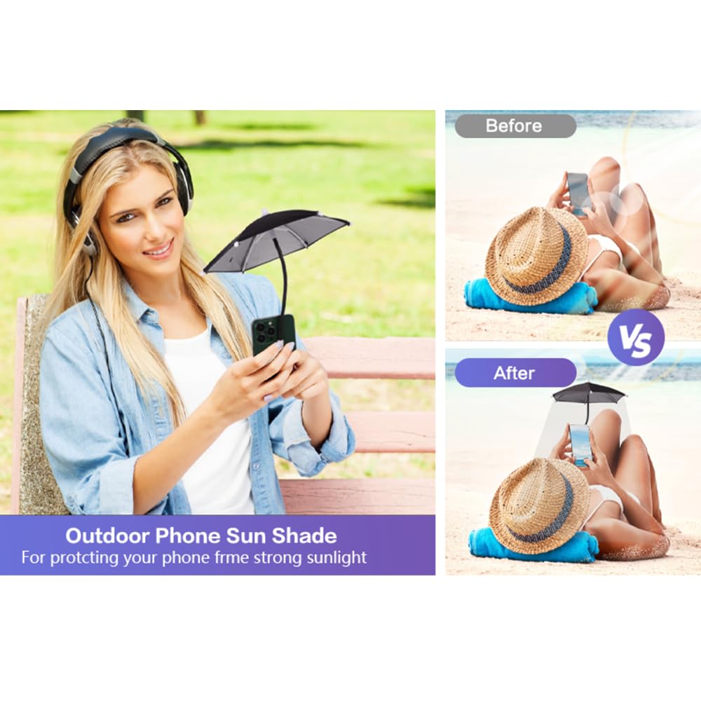 CxStarLiCU Magnetic Phone Umbrella For Sun, Umbrella for iPhone 15 14 13 12 Pro Max Plus, Smart Phone Sun Shade Shield with Bendable Design, Against