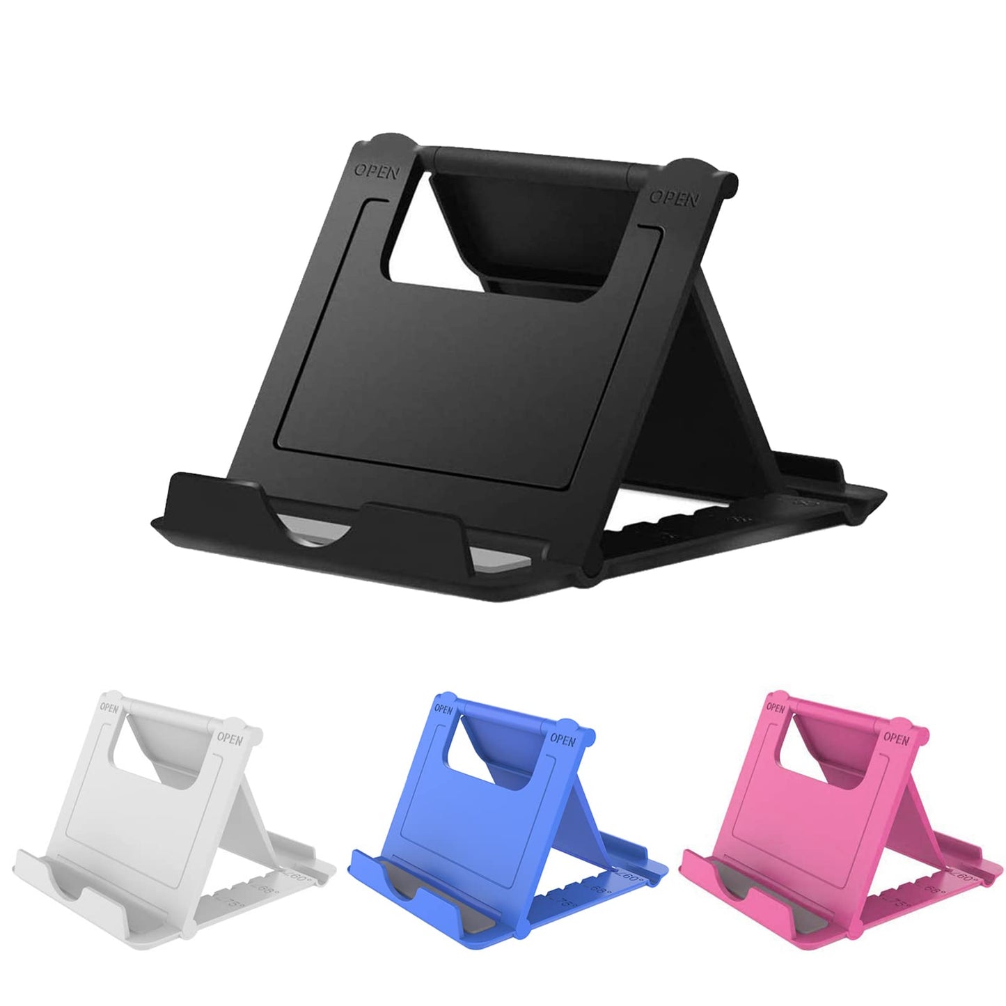 Kemoxan 4 Pack Portable Cell Phone Stand Holder for Desk, Foldable Pocket-Sized Mount, Universal Adjustable Desktop Mobile Phone Kickstand Compatible
