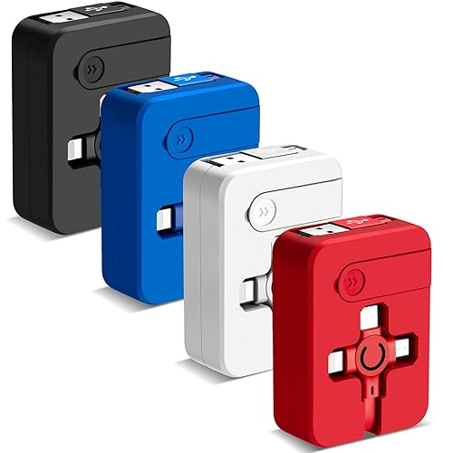 Multi Charging Cable 3A, 4Pack 3 in 1 Retractable USB Charger Cable with USB C/Micro Port, Phone Holder, Multiple Fast Charging Cord for Cell Phones