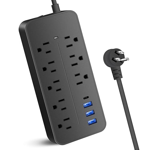 Power Strip-Flat Plug Surge Protector with USB Multiple outlets 4 ft Cord?with Overload Protection?Wall Mount?Desktop Charging Station for Home?Office