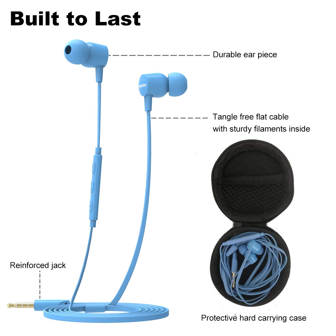 Joymiso Tangle Free Earbuds for Kids Women Small Ears with Case, Comfortable Lightweight in Ear Headphones, Flat Cable Ear Buds Wired Earphones