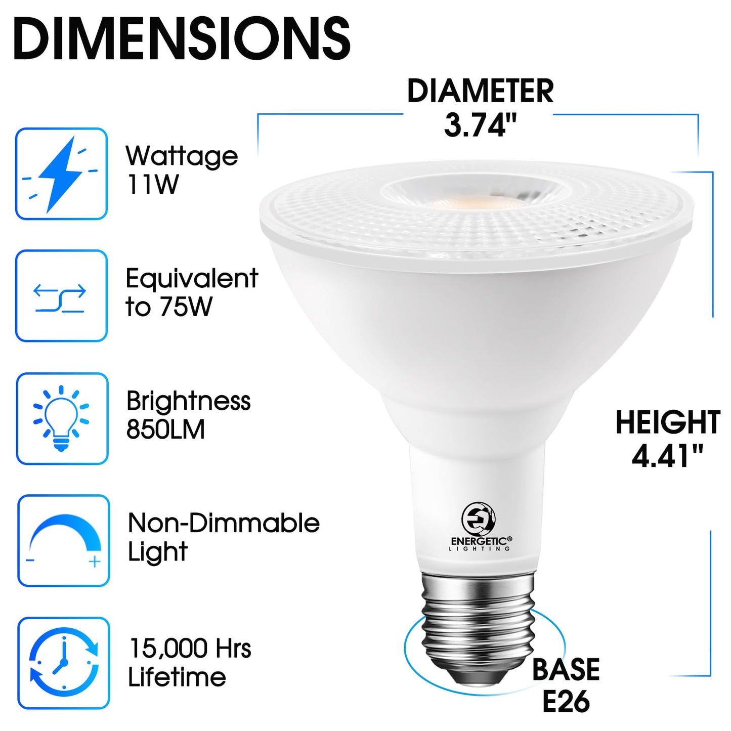 Energetic PAR30 2-Pack Dusk to Dawn LED Outdoor Flood Light Bulb, 75 Watt Equivalent(11W), 850LM, 5000K Daylight, E26 Base, Automatic On/Off Sensor