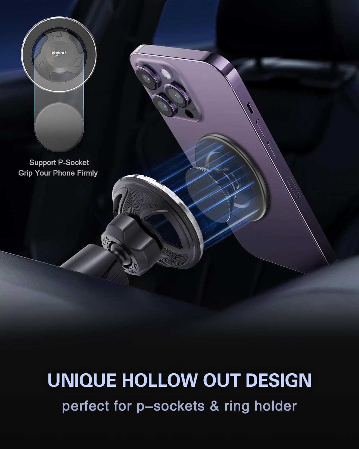 for Magsafe Vent Mount [Horizontal/Vertical]: Ultra Strong Magnetic Car Phone Holder, Circle Magnet Air Vent Stand for Mag Safe Phone Grip, iPhone 16
