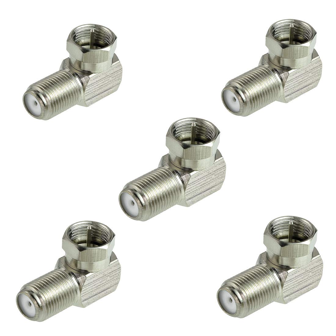 Eledabra F Type Right Angle 90 Degree Male to Female Cable Connector Coax Adapter Pack of 5