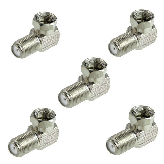Eledabra F Type Right Angle 90 Degree Male to Female Cable Connector Coax Adapter Pack of 5