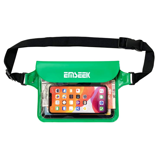 EMSEEK Waterproof Waist Pouch Dry Belt Bag Fanny Pack Keep Your Key Fob Wallet Kindle Phone Dry Perfect For Swim Surf Snorkel(Green)