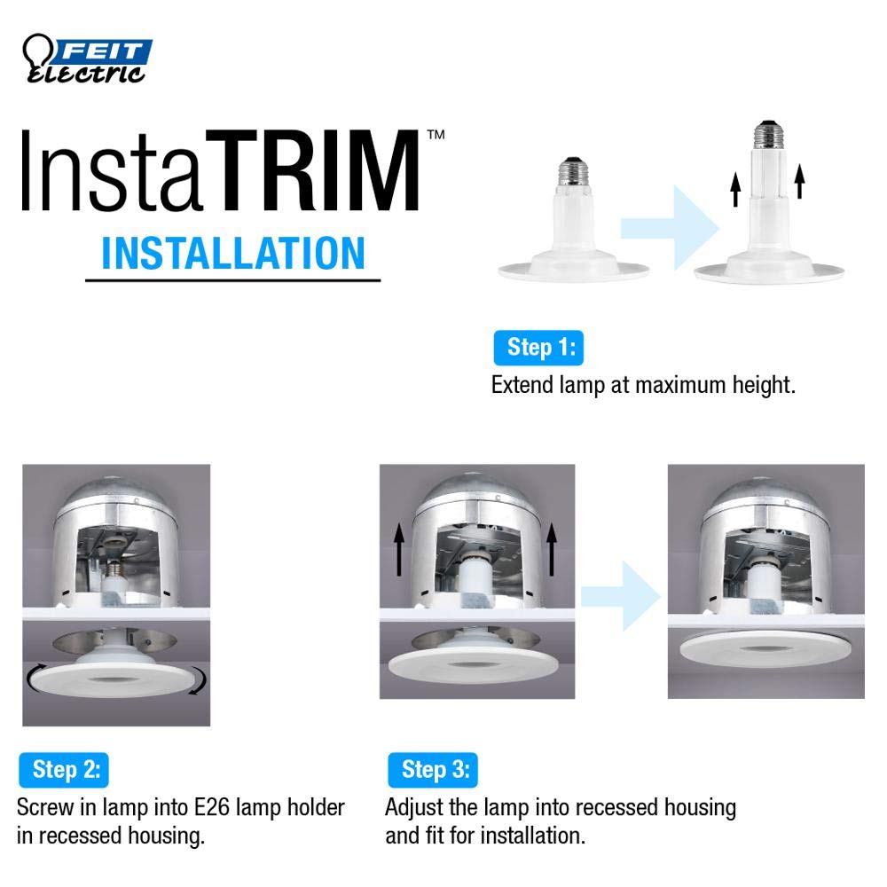 Feit Electric 4 inch InstaTRIM Adjustable Neck Recessed LED Downlight - 2700K Soft White - Dimmable - Pre-Mounted Trim - 45W Equivalent - 45 Year Life