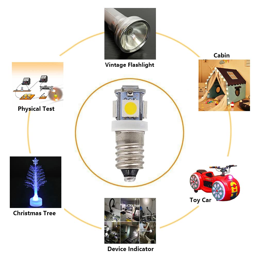 GutReise 10pcs E10 3V Warm White LED Bulbs Light Lamps 5SMD 0.5W 50LM (Warm White, 3V)