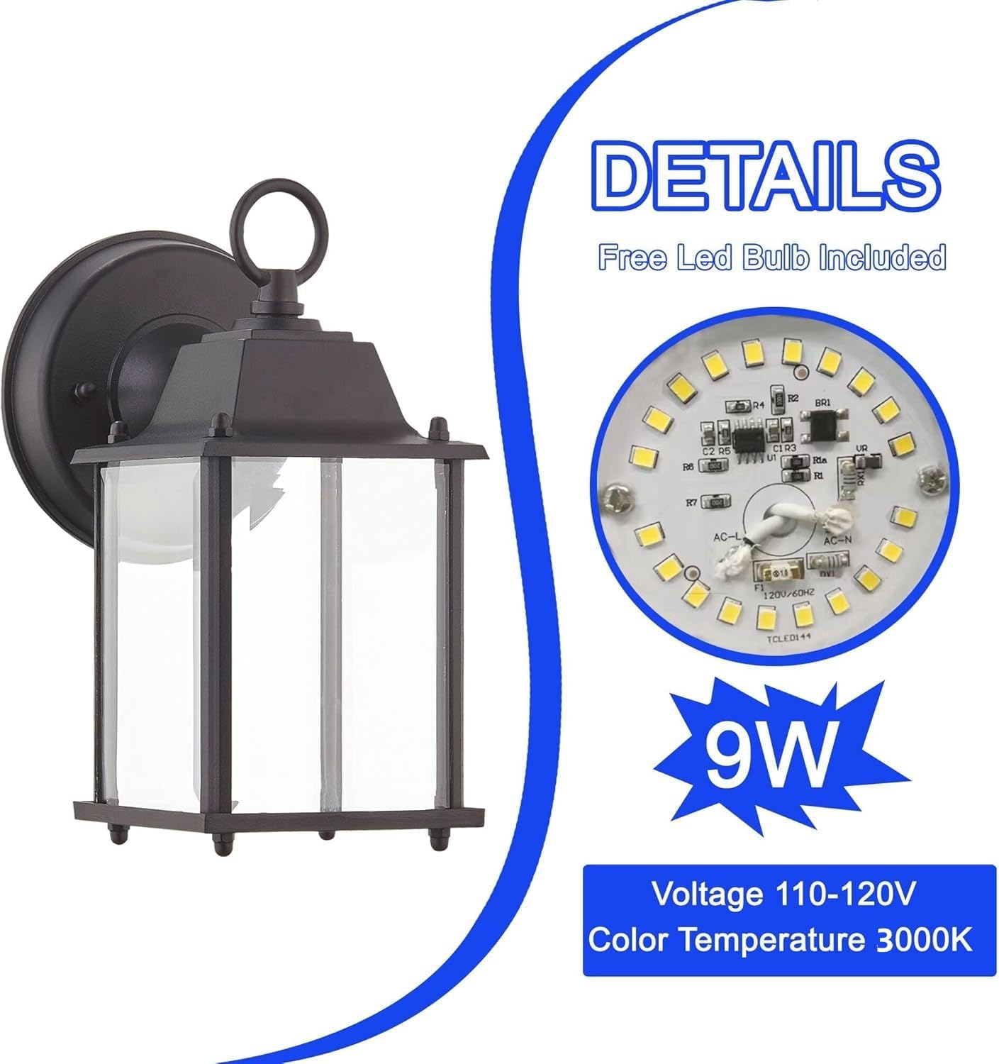 WISBEAM Outdoor LED Wall Lantern, 2 Packs Outdoor Porch Light Fixture, Aluminum Housing Plus Glass, Wet Location Rated, ETL Qualified, 3000K