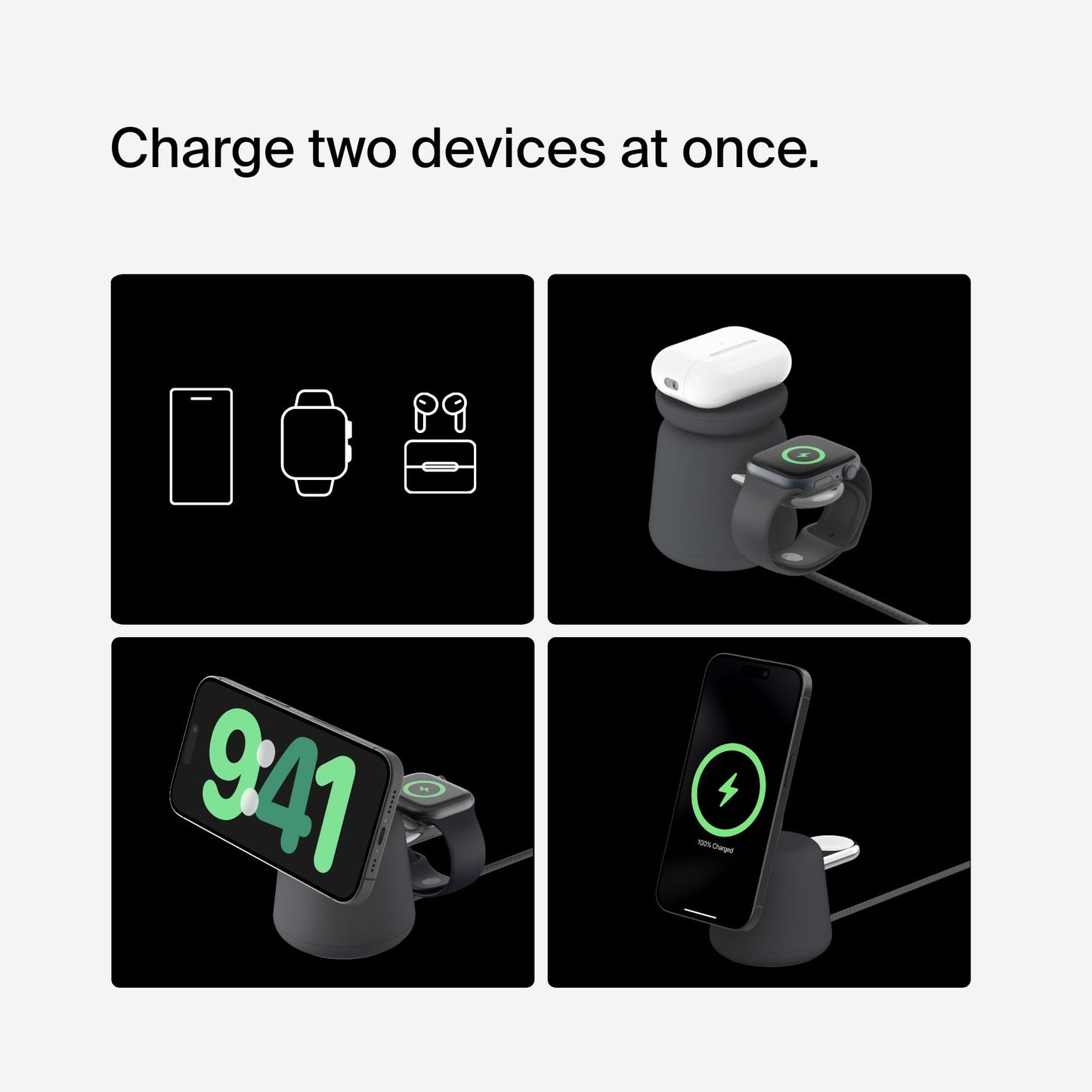Belkin 2-in-1 Qi2 Wireless Charging Dock 15W Fast Charge iPhone Charger Compatible with iPhone 17, 16, 15, 14, and 13 Series, AirPods, and Other Qi2