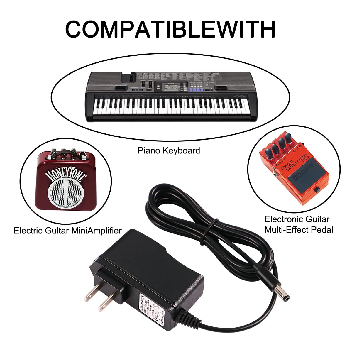 9V AC Power Supply Adapter for Boss PSA-120S Guitar Distortion Effects Pedal DS-1 RC-1 RC-3 TU-2 TU-3 SD-1 RV-5 RV-6 DD-3 DD-7 DD-20 ME-50 ME-80…
