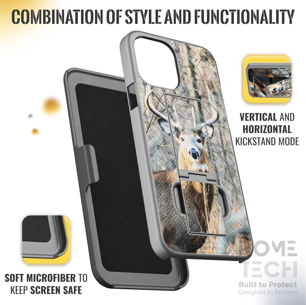 Designed for iPhone 14 Pro Case with Belt Clip Holster - Kickstand Cover Phone Case - Camo Deer (Dots)