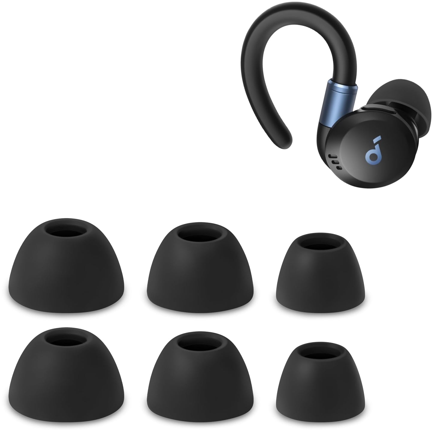 Geiomoo Silicone Ear Tips for Anker Soundcore Sport X20, Replacement Eartips Earbuds Earpads (Black, L/M/S)