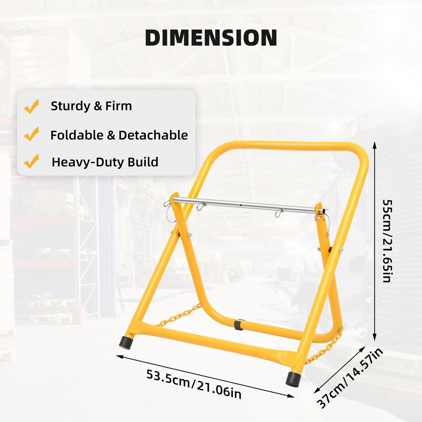 Single Axle Cable Caddy, Portable Wire/Spool Dispenser for Reels up to 20" Diameter & 100 lb Capacity, for Electrical & Industrial Use, Yellow