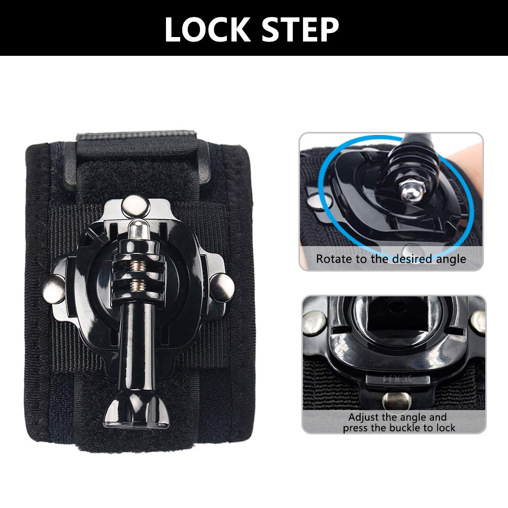 ParaPace 360 Degree Rotating Wrist Strap Mount for GoPro Hero 10/9/8/7/6/5s/5/4s/4/3+ Black Session,Adjustable Cycling Arm Band Holder for XIAOYI