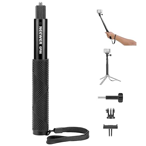 NEEWER Extension Rod Kit Compatible with DJI OSMO Action 5 Pro 4 3 GoPro Insta360 AKASO, 27.8" Invisible Selfie Stick, Action Camera Adapter