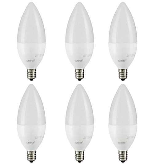 Sunlite LED B11 Frosted Torpedo Tip Chandelier Light Bulb, 4.5 Watts (40W Equivalent) 300 Lumens, Candelabra E12 Base, Dimmable, ETL Certified, 5000K
