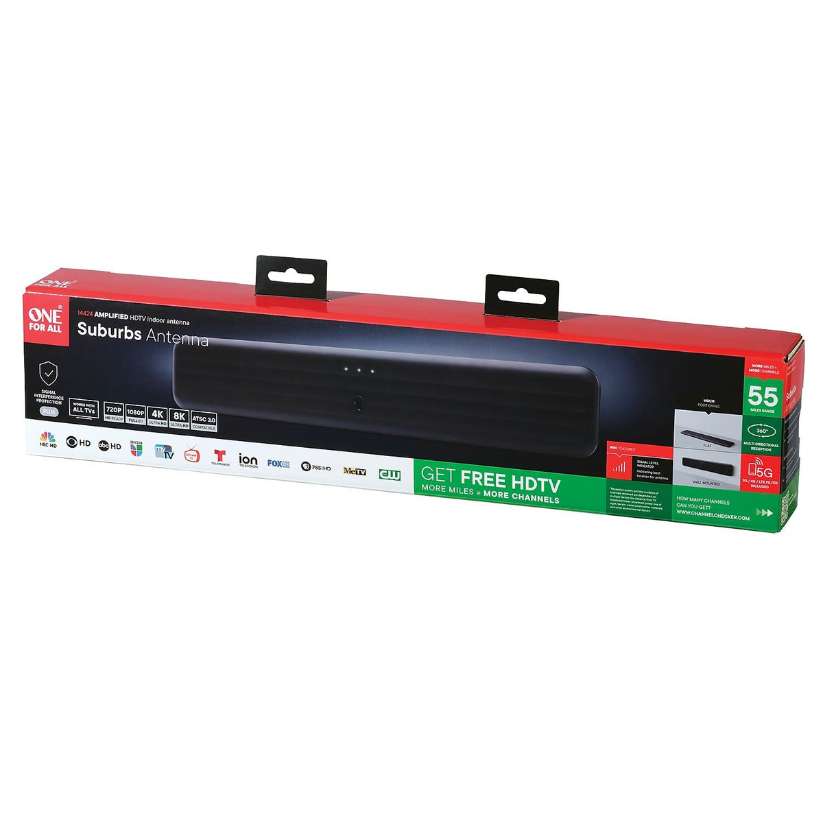 One for All 14424 Amplified Indoor TV Antenna, 4K and 8K Ultra HD Ready