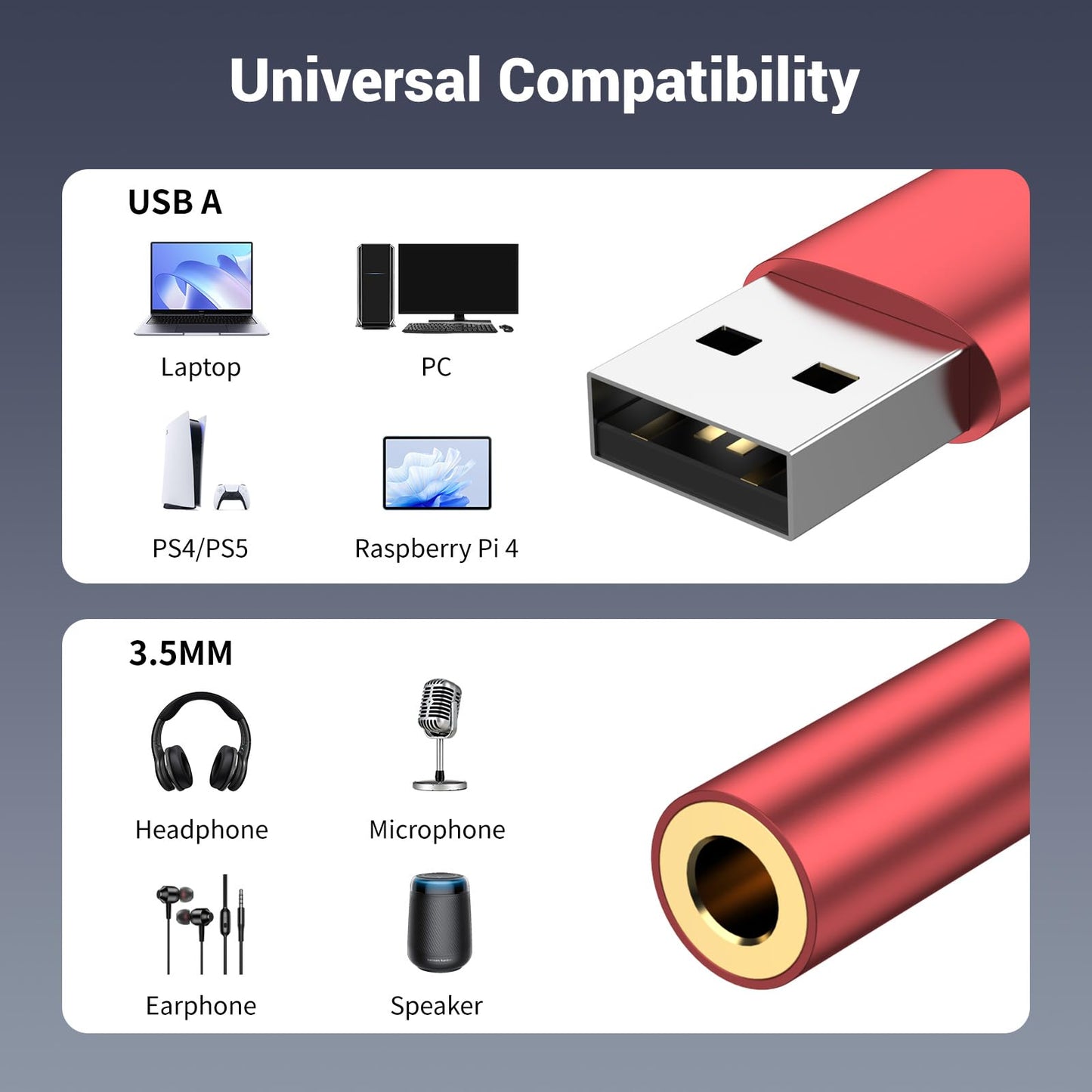 USB to Aux External Sound Card.Aux to USB,USB to 3.5mm Jack Audio Adapter,USB to 3.5mm TRRS Female Headset