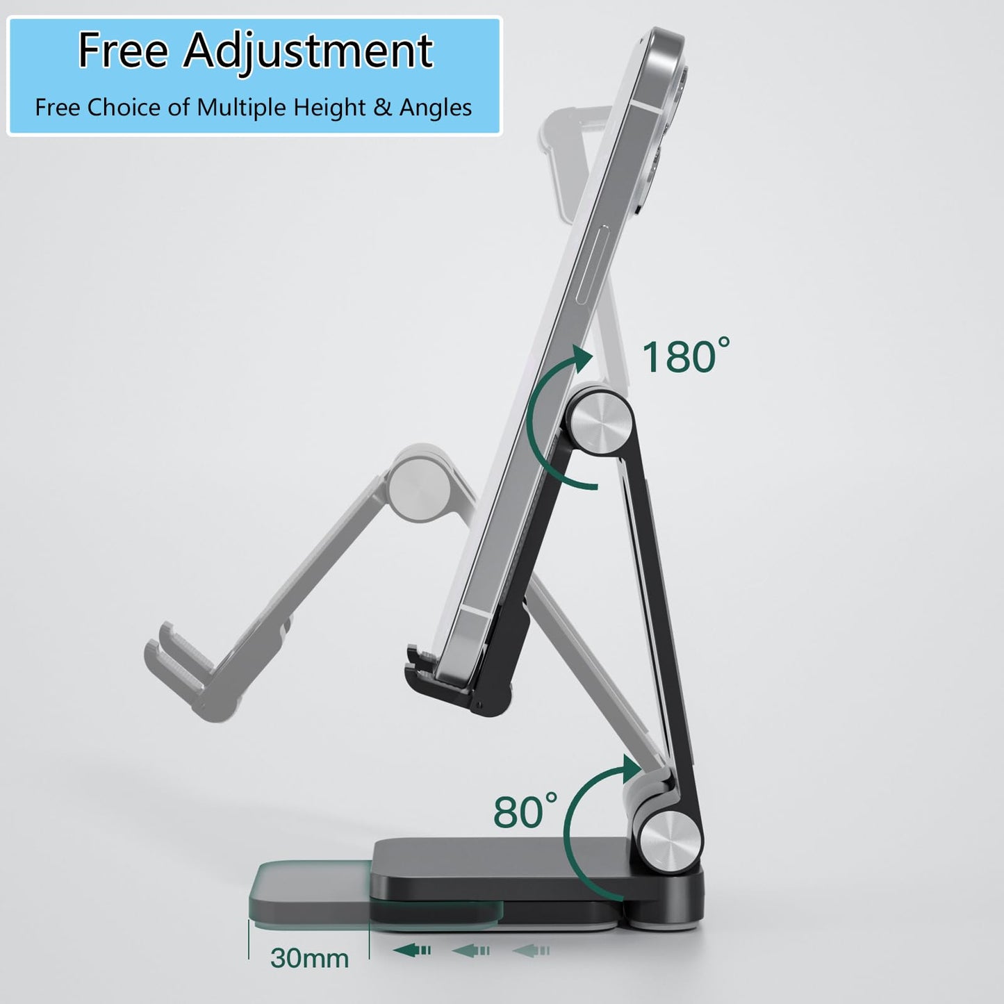 Fanlory Folding Cell Phone Stand,Laptop Stand, Adjustable Height and Angle Foldable Cell Phone Stand Holder for Desk, Taller iPhone Stand Compatible